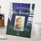 Donkerblauw Bar Mitswa Teken met Gebedshawls Reclamebord Met Voetstuk (Insitu)