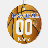 Donkerblauw Basketball | Naam en nummer DIY Keramisch Ornament (Links)