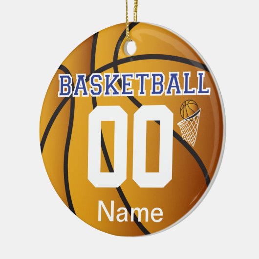 Donkerblauw Basketball | Naam en nummer DIY Keramisch Ornament (Links)
