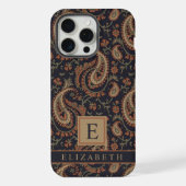  Donkerblauw Beige Paisley Patroon iPhone Hoesje (Achterkant)
