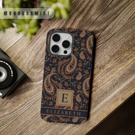  Donkerblauw Beige Paisley Patroon iPhone Hoesje