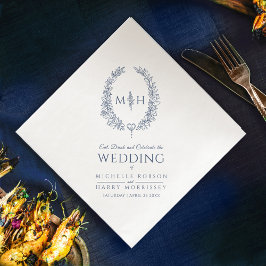 Donkerblauw bladovaal kont bruiloft servet