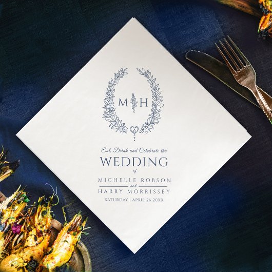 Donkerblauw bladovaal kont bruiloft servet