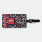 Donkerblauw Blauw Bloemen Rood Grijs Wit Bloemen Bagagelabel (Voorkant horizontaal)