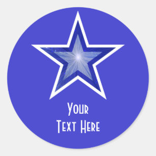 Donkerblauw blauw Star 'Jouw tekst' rond sticker b