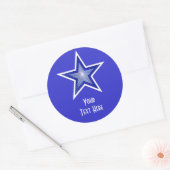 Donkerblauw blauw Star 'Jouw tekst' rond sticker b (Envelop)