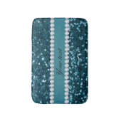 Donkerblauw Blauwgroen Faux Glitter en Diamonds Badmat (Voorkant Verticaal)