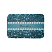 Donkerblauw Blauwgroen Faux Glitter en Diamonds Badmat (Voorkant)