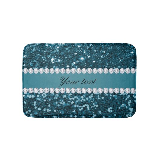 Donkerblauw Blauwgroen Faux Glitter en Diamonds Badmat (Voorkant)