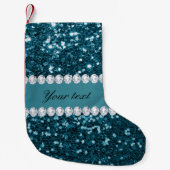 Donkerblauw Blauwgroen Faux Glitter en Diamonds Kleine Kerstsok (Voorkant)