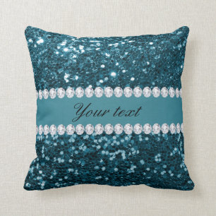 Donkerblauw Blauwgroen Faux Glitter en Diamonds Kussen