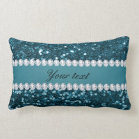 Donkerblauw Blauwgroen Faux Glitter en Diamonds