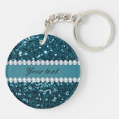 Donkerblauw Blauwgroen Faux Glitter en Diamonds Sleutelhanger (Achterkant)