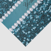 Donkerblauw Blauwgroen Faux Glitter en Diamonds Tissuepapier (Detail)