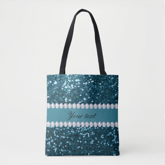 Donkerblauw Blauwgroen Faux Glitter en Diamonds Tote Bag (Voorkant)