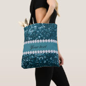 Donkerblauw Blauwgroen Faux Glitter en Diamonds Tote Bag (Dichtbij)