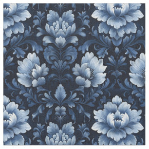 Donkerblauw Bloemdamast Stof
