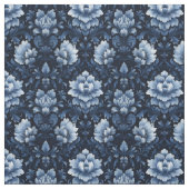 Donkerblauw Bloemdamast Stof (Swatch)