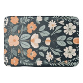 Donkerblauw Bloemen Folk Badmat (Voorkant)