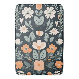 Donkerblauw Bloemen Folk Badmat