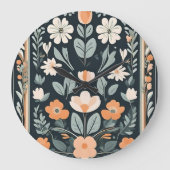 Donkerblauw Bloemen Folk Grote Klok (Voorkant)