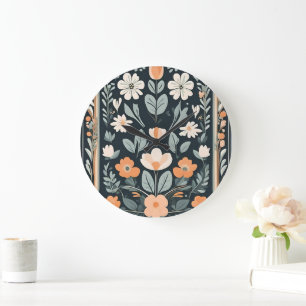 Donkerblauw Bloemen Folk Grote Klok