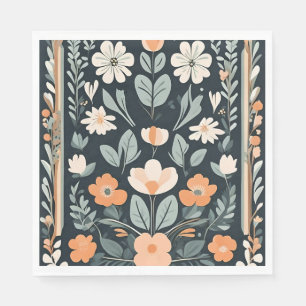 Donkerblauw Bloemen Folk Servet