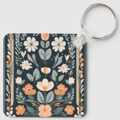 Donkerblauw Bloemen Folk Sleutelhanger (Achterkant)