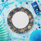 Donkerblauw Bloemen Paisley Border Papieren Bordje (Feest)