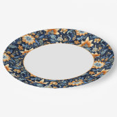 Donkerblauw Bloemen Paisley Border Papieren Bordje (Gekanteld)