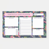 donkerblauw bloemmotief Daily Planner Post-it® Notes (Voorkant)