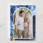 Donkerblauw Bloemstuk Mason Jar Foto bruiloft Save The Date (Achterkant)