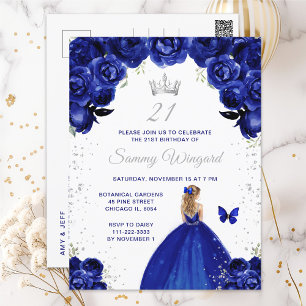 Donkerblauw Blond Haar Prinses Verjaardagsfeest Briefkaart