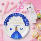 Donkerblauw Blond Haar Prinses Verjaardagsfeest Papieren Bordje (Feest)