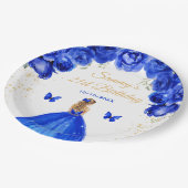 Donkerblauw Blond Haar Prinses Verjaardagsfeest Papieren Bordje (Gekanteld)