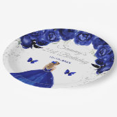 Donkerblauw Blond Haar Prinses Verjaardagsfeest Papieren Bordje (Gekanteld)