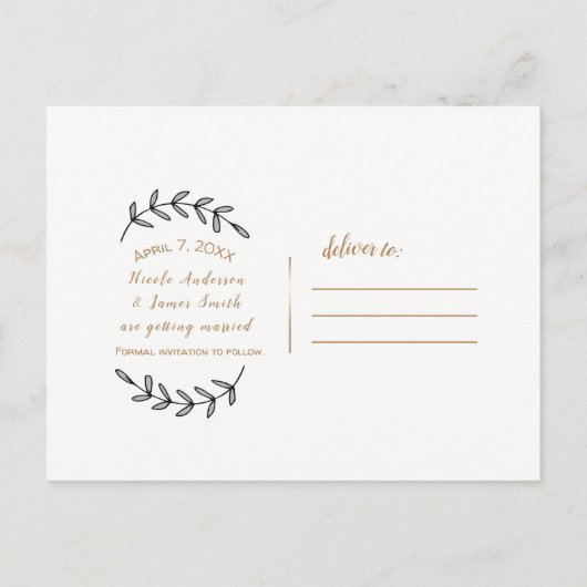 Donkerblauw & Blush Roze Pastel Bloemen Save the D Aankondigingskaart (Achterkant)