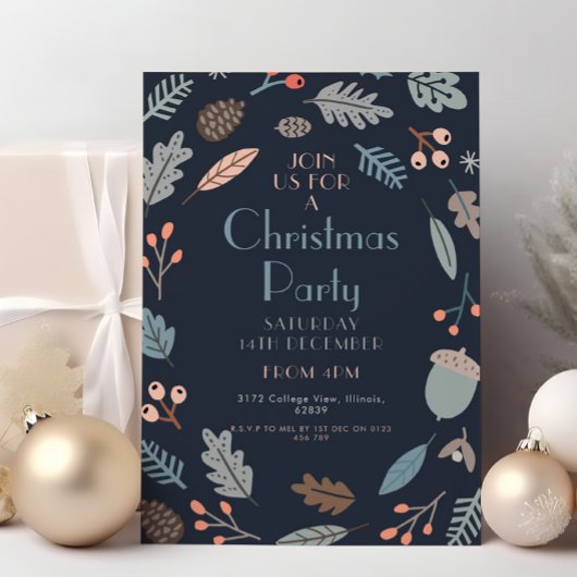 Donkerblauw Botanisch Kerstfeest verlaat eikels Kaart