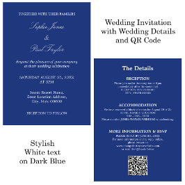 Donkerblauw Bruiloft QR Code RSVP Uitnodiging