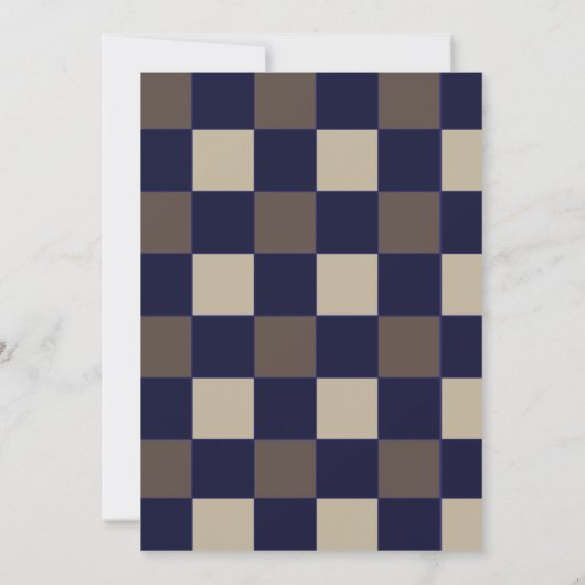 Donkerblauw Bruin Checkerboard Bruiloft Kaart (Achterkant)