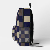 Donkerblauw, bruin chequebord bedrukte rugzak (Rechts)