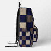 Donkerblauw, bruin chequebord bedrukte rugzak (Links)