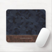 Donkerblauw Camouflage Patroon en leder Muismat (Met muis)