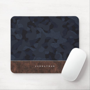 Donkerblauw Camouflage Patroon en leder Muismat