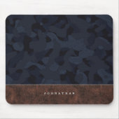 Donkerblauw Camouflage Patroon en leder Muismat (Voorkant)