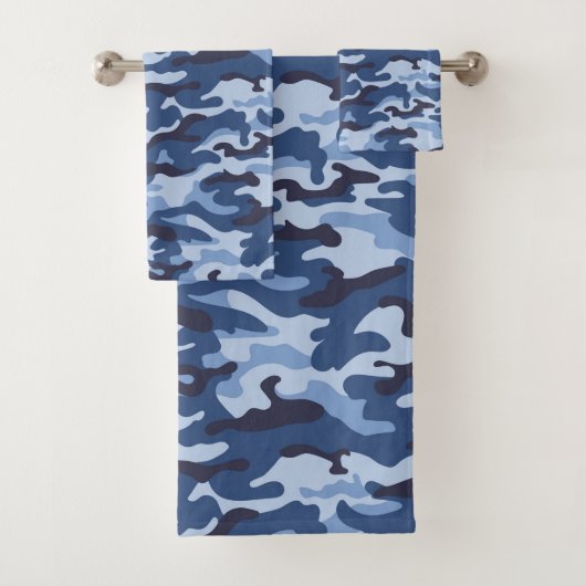 Donkerblauw camouflagepatroon bad handdoek (Insitu)