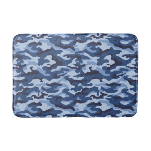 Donkerblauw camouflagepatroon badmat