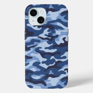 Donkerblauw camouflagepatroon iPhone 15 case