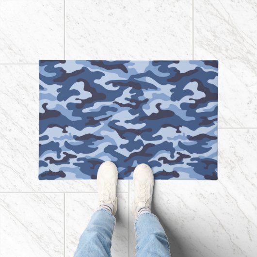 Donkerblauw camouflagepatroon deurmat (Binnen)