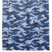 Donkerblauw camouflagepatroon douchegordijn (Voorkant)